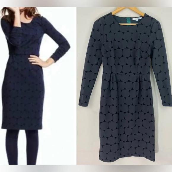 Boden Dresses & Skirts - Boden Size 8 Black & Gray Petal Geometric Printed Long Sleeve Ponte Sheath Dress